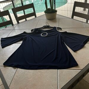Navy Cold Shoulder Top with Embellishments